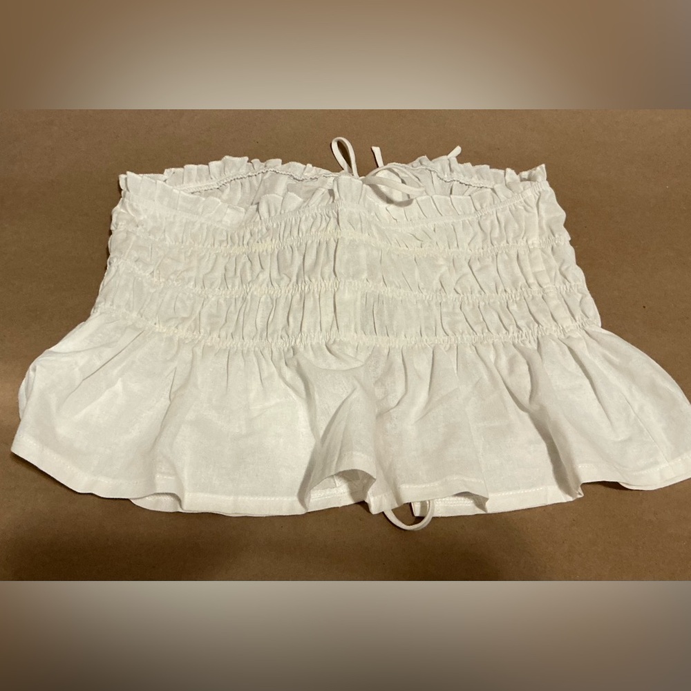 White Lace-Up Ruffled Top